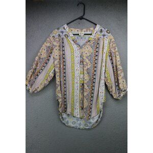 Fig & Flower 3/4 Puff Sleeve Button Up Blouse-Size XL-Paisley-Cottagecore